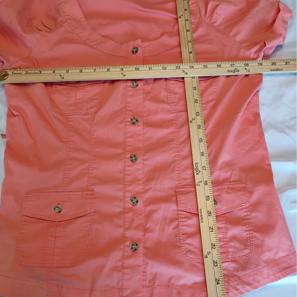 New York & Company Blouse Womens Large Coral Pink Excellent Stretch Utility Top